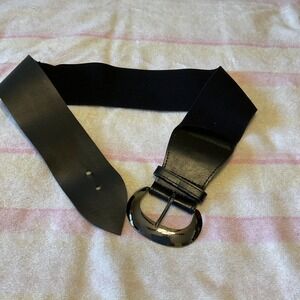 Unbranded Wide Elastic Cinch Belt Womens OS Black Excellent Gunmetal Buckle